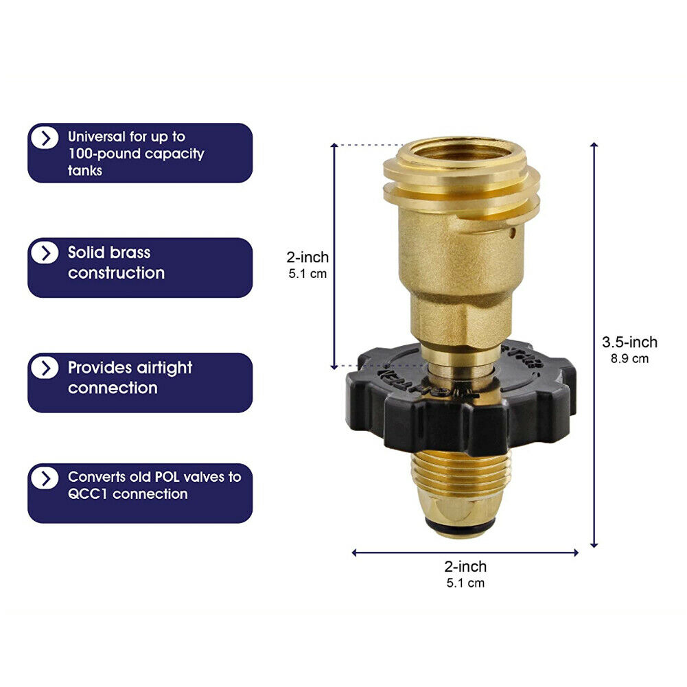 Universal Fit Propane Tank Adapter Converts POL To QCC1 Type 1 With