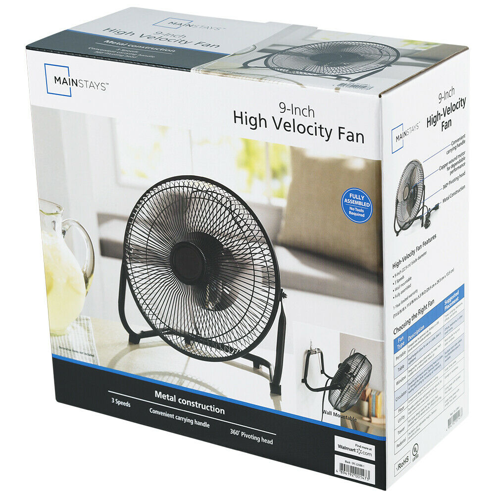 Mainstays 9 In High Velocity Floor Fan Wall Mount Black