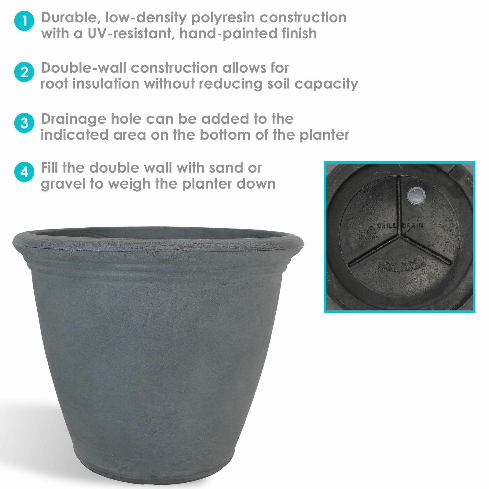 Sunnydaze Anjelica Outdoor Flower Pot Planter - Slate - 20-Inch - 4-Pack